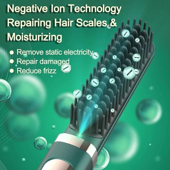 Electric Professional Hair Straightener Brush Curling hot Comb Green