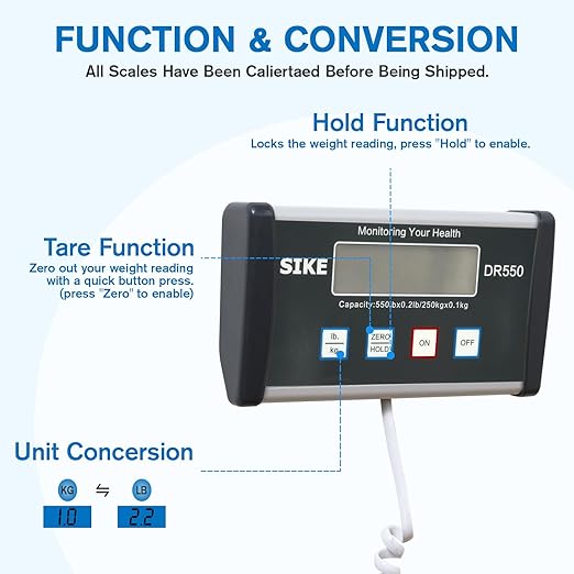 SIKE Digital Physician Scale Medical Floor Scale for Body Weight 550 lb Limit Professional Weight Scale Portable Easy to Read Digital Display Heavy Duty Pound &amp KG Settings 12.5 x 12 Platf