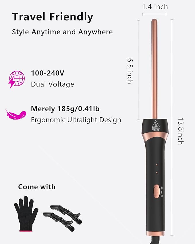 3/8 Inch Small Barrel Hair Curler Ceramic Mini Curling Iron with Adjustable Temperature &amp Heat Resistant Glove Fast Heating 9mm Tiny Barrel for Tight Curls Spiral Waves on Short or Long Hair