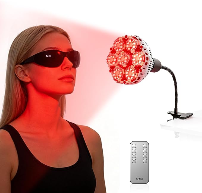 SANSI Red Light Therapy for Body Face with Clip 660nm 850nm 56Pcs Dual Chip LEDs High Irradiance Infrared Light Therapy Lamp for Skin Care Muscle Comfort Scalp Health Relaxation 32W E26 Base