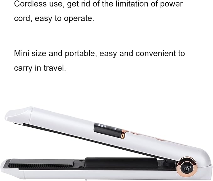 Portable Cordless Hair Straightener Curler Cordless Curling Iron with Power Bank Function 3 in 1 3D Comb Teeth Rechargeable Hair Straightener for Home or Travelling