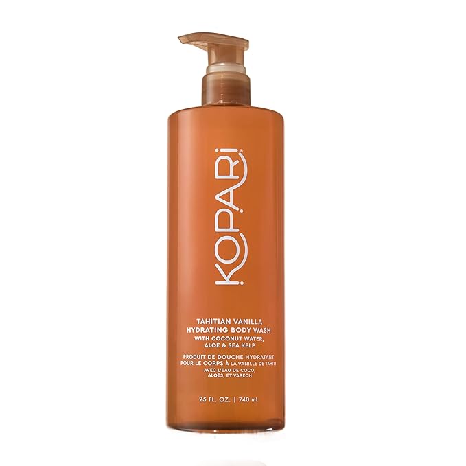 Kopari Jumbo Tahitian Vanilla Hydrating Body Wash | 25 oz Gel-Based Body Cleanser with Coconut Water Aloe &amp Sea Kelp | Rich Lather Signature Coconut Milk Scent