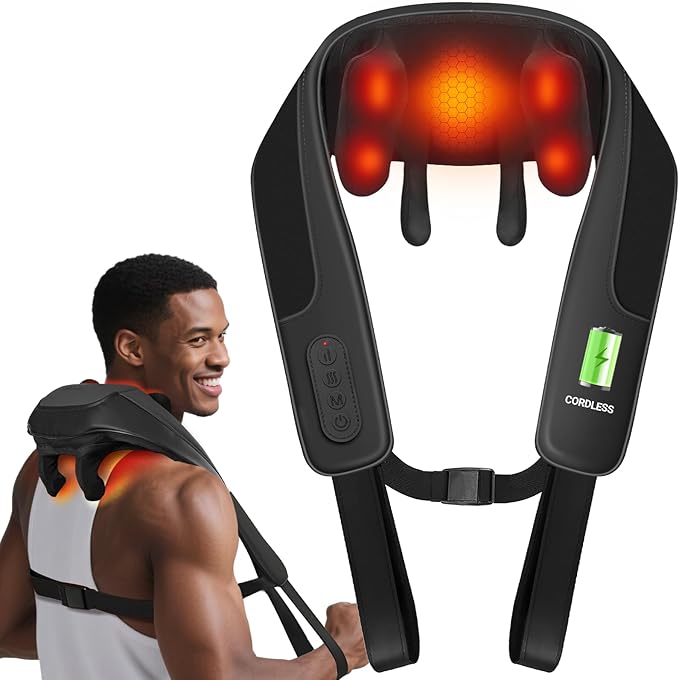 CooCoCo Cordless Neck MassagerBirthday Ideas for Dad Mom Neck and Back Massager for Pain Relief Deep Tissue Shiatsu Shoulder Massager for Pain Relief Back Massager with Heat