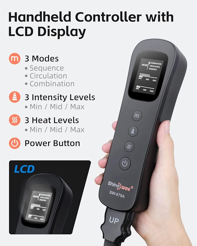 SHINE WELL Leg Massager with Heat and Compression for Circulation and Pain Relief Full Foot &amp Leg Air Compression Machine for Athletes Sequential Compression Boots Device for Post Workout Recove