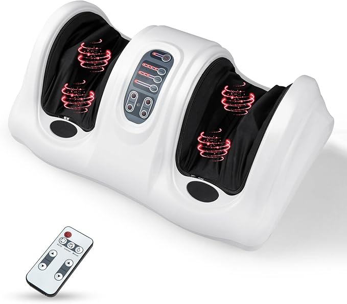KOTEK Foot Massager Machine Shiatsu Foot and Calf Massager with 3 Massage Modes Remote Control Electric Deep Kneading Rolling Scraping Massage for Leg/Arm/Ankle Increase Blood Circulation (White)