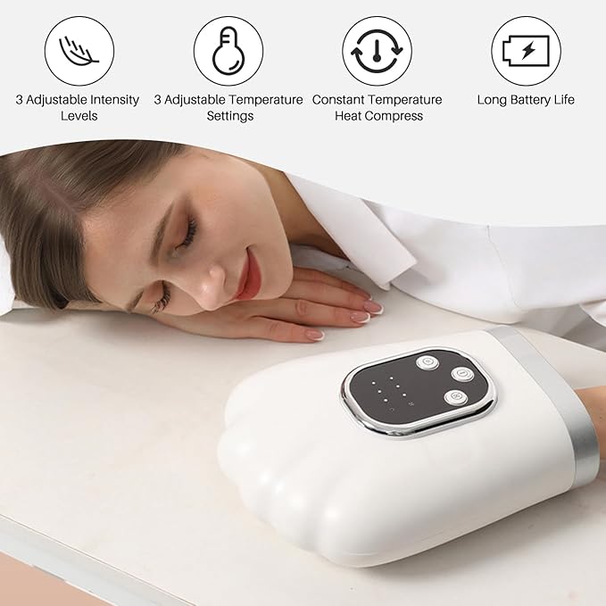Hand Massager with Heat and Compression 3 Massage 4 Temperatures 5 Compression Models Finger Wrist and Palm Massager Ideal Gifts for Women/Men (White)