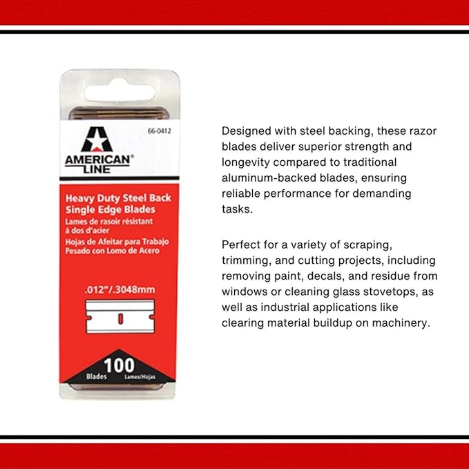AccuTec American Line Single Edge Razor Blades - 1000-Pack - 0.012 Inch Heavy Duty High Carbon Steel with Steel Backing for Extra Durability and Long Life - 66-0412-10P