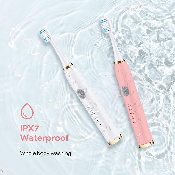 Dnil 2-Pack Sonic Electric Toothbrushes for Adults Rechargeable with Long-Lasting Battery 35000 VPM High-Speed Cleaning Includes 10 Brush Heads &amp 5 Custom Modes (White &amp Pink)