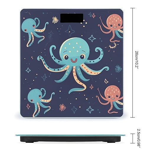 Cartoon Octopus Bathroom Scale Large LCD Backlight Display Digital Scale Rounded Corners Body Scales Automatic Power On/Off Bathroom Scales for Home Bedrooms