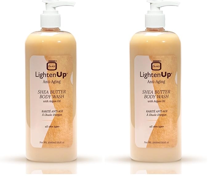Omic LightenUp Anti-Aging Body Wash - 33.8 fl oz / 1000ml - Formulated to Bright and Soften Skin with Argan Oil and Shea Butter (Pack of 2)