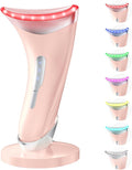 7 Color Light Therapy Facial Massager with Adjustable Vibration and Thermals for Wrinkles Double Chin Red Light Skin Care Tool with Base Pink