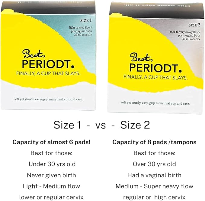 Best Periodt Menstrual Cup - High Capacity Soft Period Cup for Heavy Flow - 12 Hour Leak Free - Comfy &amp Easy to Use - Comes with Yellow Menstrual Cup Case - USA Made (Size 2)