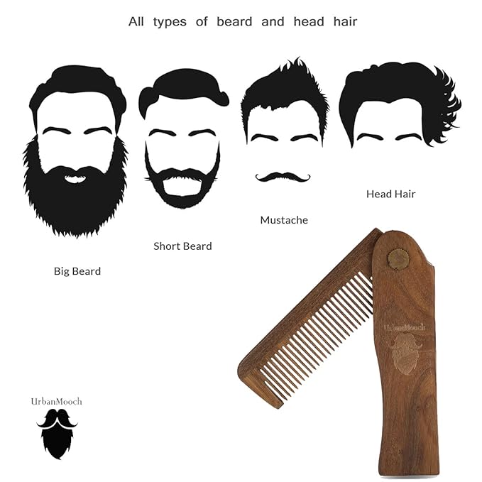 Pure Green Sandalwood(Chandan) Folding Wooden Comb - Men'S Hair Beard &amp Mustache Comb - Pocket Sized Sandal Wood Comb For Everyday Grooming For Healthy &amp Stylish Beard
