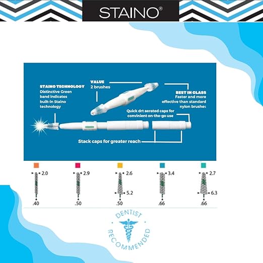 Staino Twins Interdental Brush Dual-Ended Travel Brush Large Cylindrical Brush 36 2-Brush Units - Total 72 Brushes