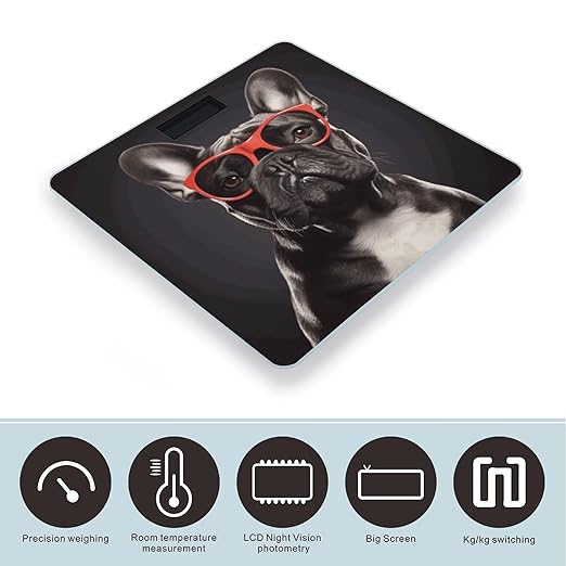 Digital Bathroom Scale for Body Weight Scale with Bright LCD Display High Accuracy Step-On Technology Auto On/Off French Bulldog Digital Scales 400 Lbs /180kg