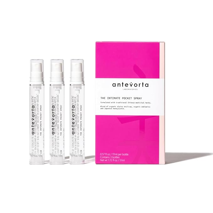 Antevorta Intimate Pocket Spray Set | Moisturizing &amp Hydrating for Dryness Neutralizes Odor Irritability With Organic Alpine Skullcap Edelweiss &amp Japanese Honeysuckle 1.72 oz