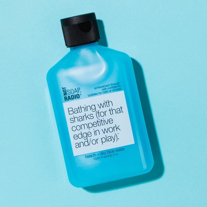 Not Soap Radio Bathing with sharks | Beach and sky blue water with Royal Jelly extract Moisturizing Body Wash for Women and Men | Paraben and Sulfate Free
