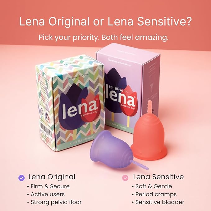 Lena Menstrual Cup Original - Soft Medical-Grade Silicone Period Cups for Women Heavy Flow Reusable and Comfortable 12-Hour Leak-Free Protection Beginner-Friendly Feminine Care - Large Pink