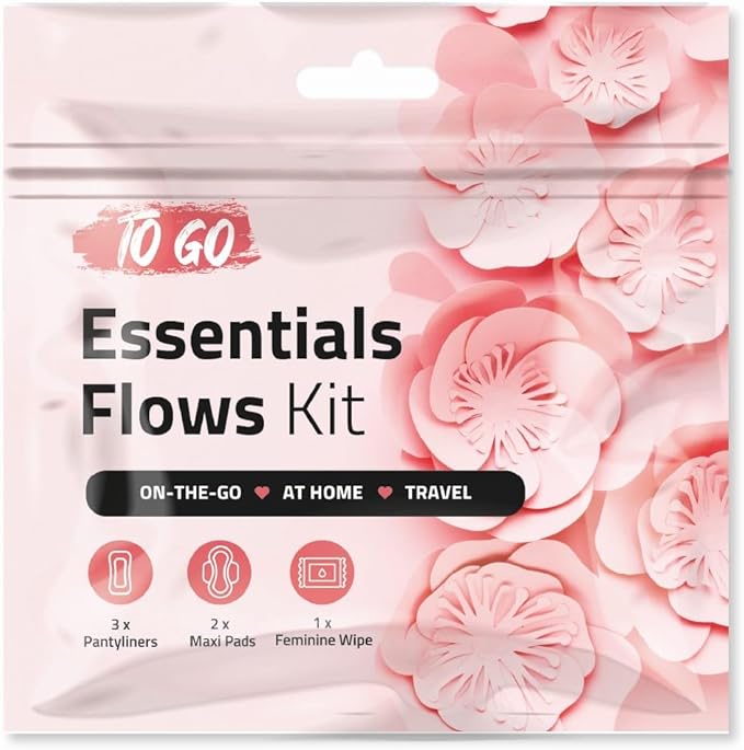 pH Advantage Essential Flows Period Kit (10 Pack) - 3 Pantyliners 2 Maxi Pads &amp Feminine Wipe | Hygiene Essentials for School First Period (Red)