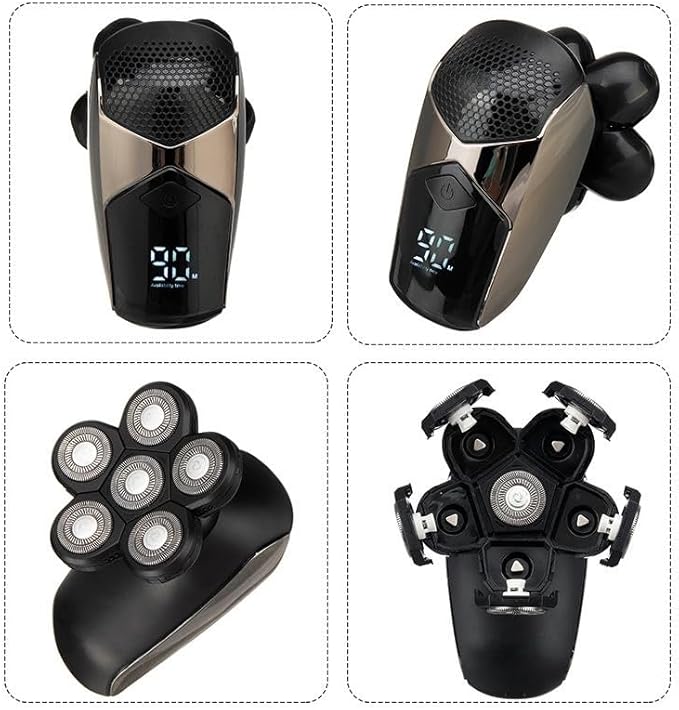 Head Shavers for Bald Men 5 in 1 4D Electric Razor Electric Shaver Rechargeable 6 Floating Heads Shaving Machine for Men Beard Razor Wet-Dry Dual Use