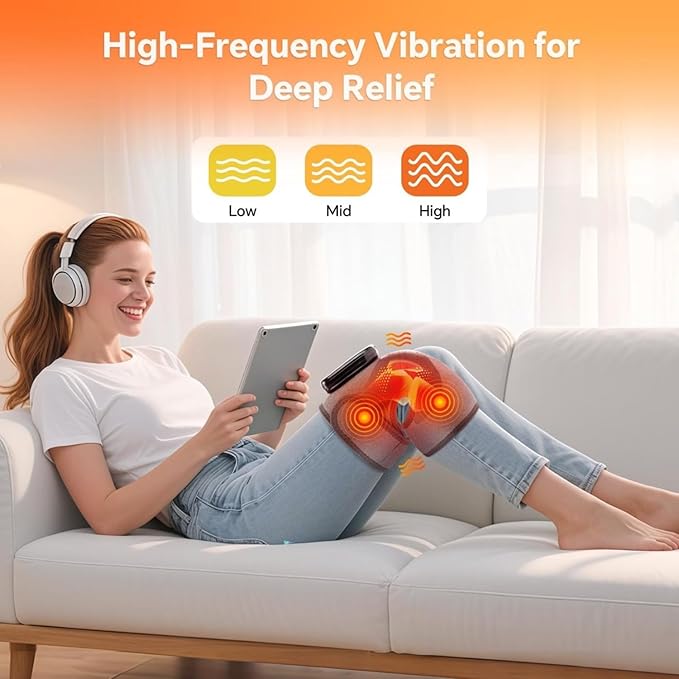 Red Light Therapy Knee Massager with Heat &amp Vibration - 3-in-1 Infrared Heated Knee Brace for Pain Relief - Adjustable Heating Knee Pad &amp Wrap for Elbow &amp Shoulder - Rechargeable for Men &