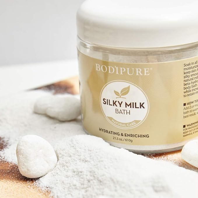 Bodipure Silky Milk Body Bath - Fortified with Natural Milk Proteins to Retain Moisture and Cleanse Skin - Gently Exfoliating and Moisturizing 21.5 Ounce
