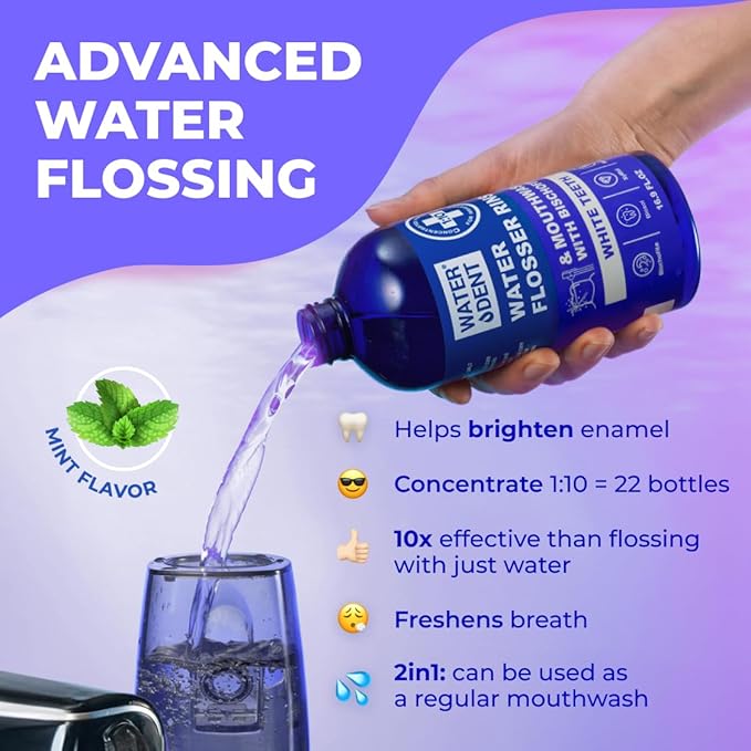 Medium Soft 2-Pack Toothbrush &amp Concentrated Water flosser Rinse &amp Mouthwash White Teeth Alcohol and Fluoride Free. Made in USA