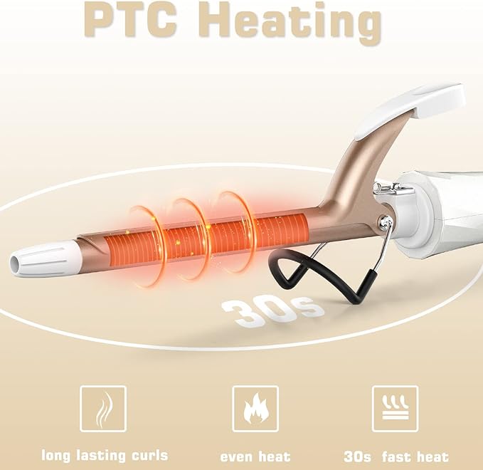 1/2 inch Curling Iron for Short Hair Dual Voltage Hair Curling Iron Ceramic Professiona Curling Wand Tourmaline(Champagne Gold)