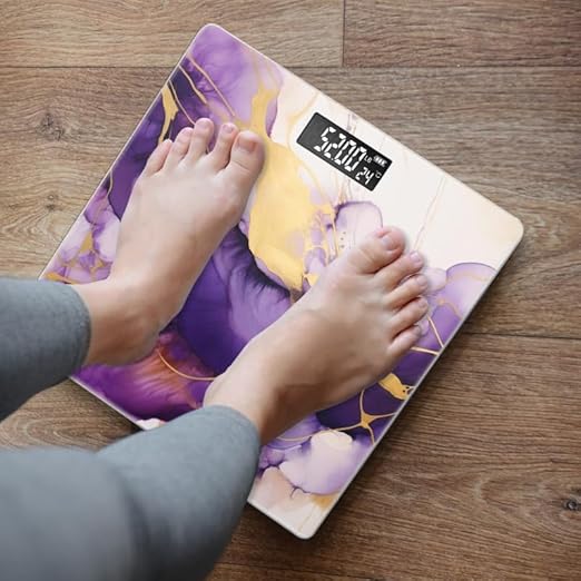 Digital Scale for Body Weight Highly Precision Bathroom Weight Scale 400 lbs with Backlit Display Personalized Scale for Home-Abstract Painting of Purple and Gold Colors