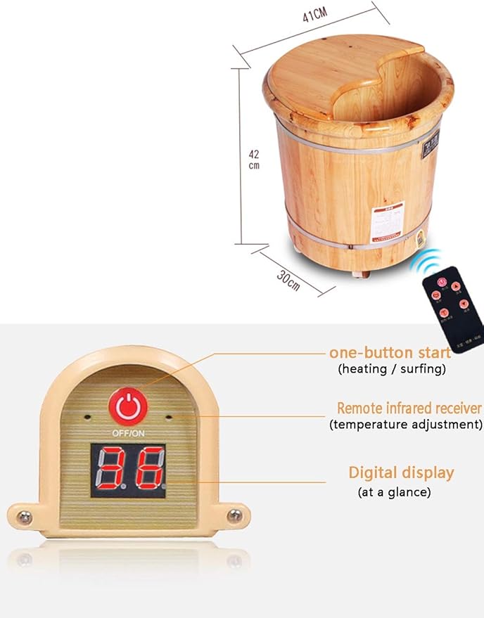 Foot Tub Foot Tub Deep Barrel Thermostat Electric Heating Foam Foot Household Solid Wood Large Remote Control Operation Thickening Health Wooden Barrel(Color:C)