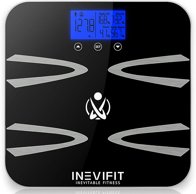 INEVIFIT Body-Analyzer Scale Highly Accurate Digital Bathroom Body Composition Analyzer Measures Weight Body Fat Water Muscle BMI Visceral Levels &amp Bone Mass for 10 Users. Includes Batterie