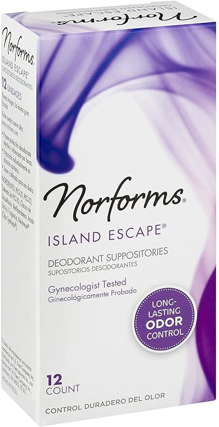 Norforms Feminine Deodorant Suppositories Long Lasting Odor Control Island Escape Scent 12 Count (Pack of 11)