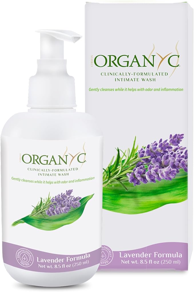 Organyc - Feminine Intimate Wash for Sensitive Skin - Free from Chlorine Parabens SLSSLES and Synthetic Perfumes - 8.5 Fl Oz with Chamomile +Tea-Tree + Lavender