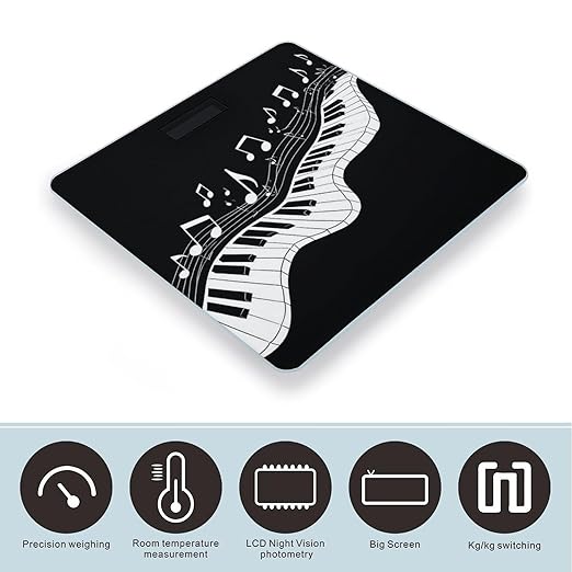 Men's Smart Scale for Body Weight Digital Bathroom Weighing Scale Automatic Switch Energy Saving Scale Black and White Piano Keys Musical Notes