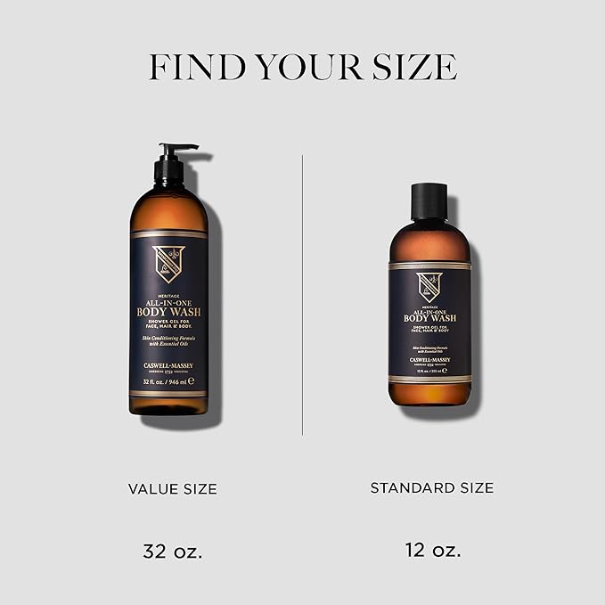 Caswell-Massey Heritage All-in-1 Body Wash Use as a Face Wash Beard Wash Shampoo Body Wash &amp Shave Gel Signature Heritage Soap for Men 12 Fl Oz Made in USA