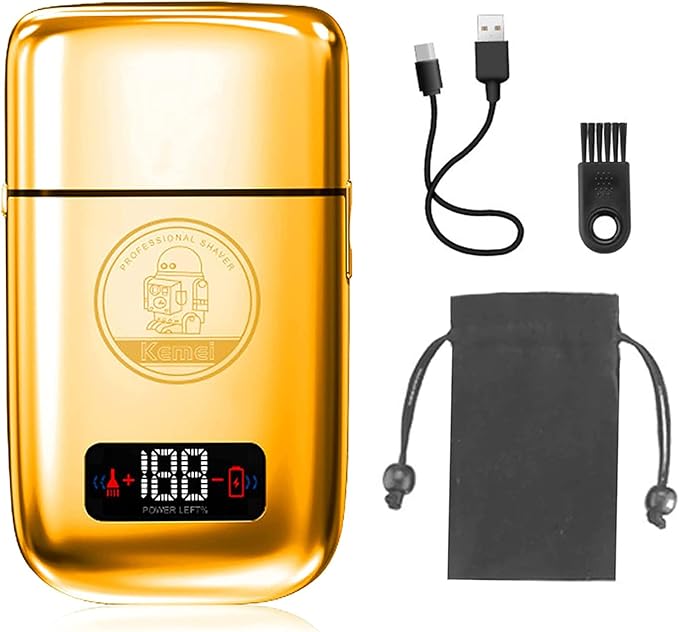 KEMEI Electric Razors for Men Professional Cordless All Metal Electric Razor Lithium Titanium Razors USB Rechargeable Facial Beard TrimmerGolden