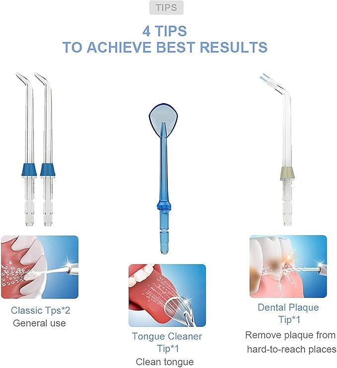 Water Flosser Portable Dental Oral Irrigator with 3 Modes 4 Replaceable Jet Tips Rechargeable Waterproof Teeth Cleaner for Home and Travel -200ml Detachable Reservoir(White)