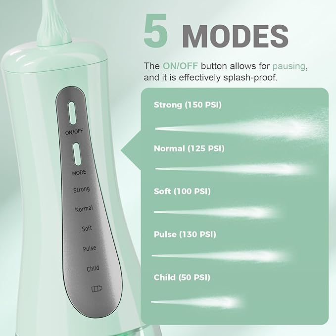 2026 New 350ML Water Flosser with Drainage &amp Storage Stand Keeps Dry &amp Clean 5 Modes 360°Nozzle Cordless Rechargeable IPX7 Waterproof Portable for Home &amp Travel (Green)