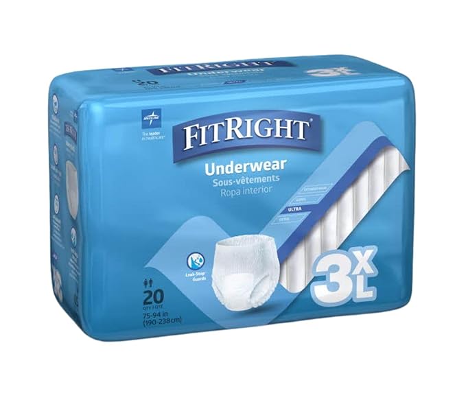 Medline FitRight Adult Incontinence Underwear Heavy Absorbency 3X-Large 75-94 Waist (20 Count 4 Pack)