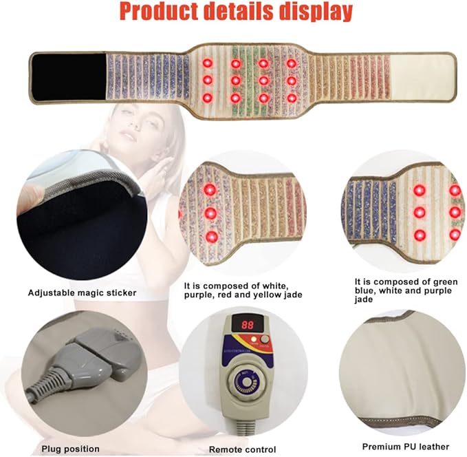 EGEN Far Infrared Heating Pad Back Waist Massage Belt with Natural Crystal Jade Heated Waist Wrap Band for Body Relaxation Heated Massager with 2 Heat Mode