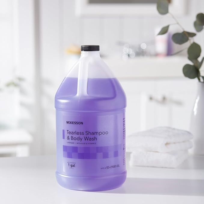 McKesson Shampoo and Body Wash with Aloe &amp Vitamin E 1 Gallon [Pack of 1] Bulk Refill Tearless Lavender