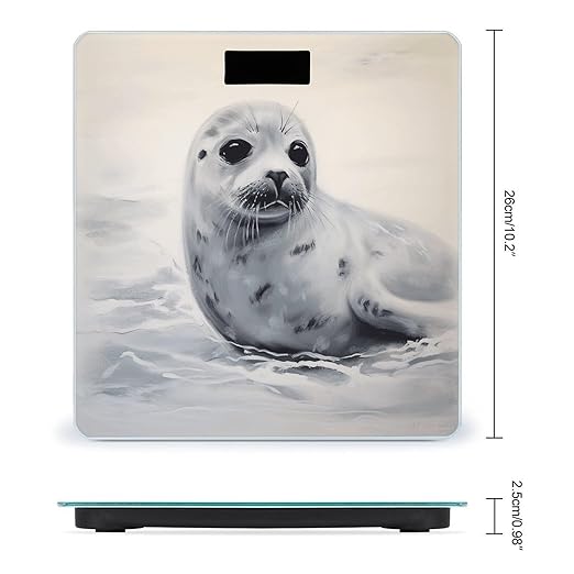 Harp Seal Painting Weight Scale Large Bathroom Scales Digital Weight with Bright LED Display Non Slip Automatic Weighing Scale Fashion Weighing Machine for Body