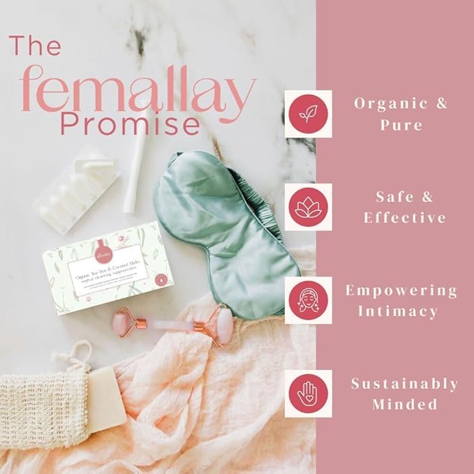 Femallay Organic Vaginal Melts – Tea Tree &amp Coconut Oil – Natural Feminine Odor Control pH Balance &amp Dryness Relief – 7 Count + Applicator