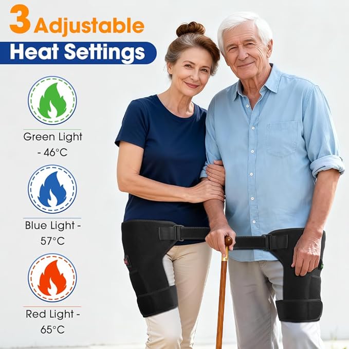 Aimery Hip Brace Red Light Therapy for Hip Pain in Menopausal WomenAdjustable Hip Support Wrap for Women3 Heat Levels Move Confidently &amp Sleep Through The Night (Black - Vibration)