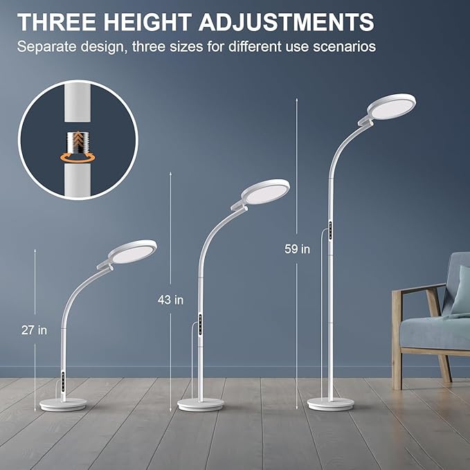 Light Therapy Lamp LED Sunlight Lamp 10000 Lux Full Spectrum Happy Therapy Lamp Floor andDesklamp with 5 Brightness &amp 5 Color Temperatures 3 Heights for Apartment/Office/Home