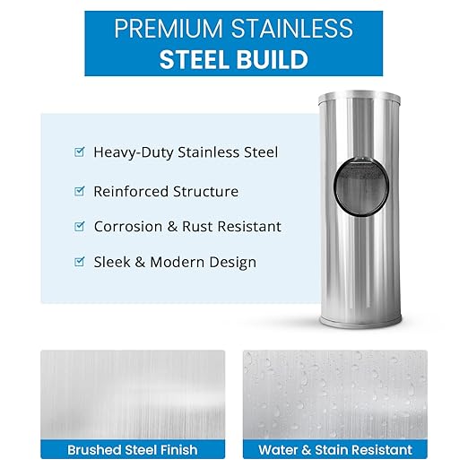 Zoom Wipes Stainless Steel Wipes Dispenser with Built-in Trash Bin – 36 Floor Stand Wipes Holder for Gyms Offices Homes – Sanitizing &amp Disinfecting Station Commercial Grade &amp Rustproof.