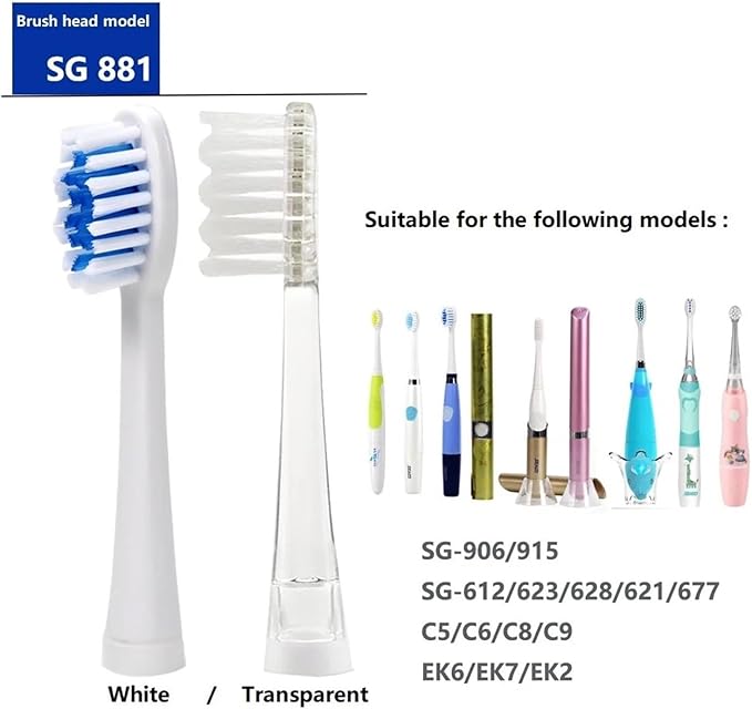 4 Pcs/Pack Replacement Brush Heads Compatible for SG-906/915SG-612/623/628/621/677C5/C6/C8/C9EK6/EK7/EK2 Electric Toothbrush Head(4 Pcs Transparent)