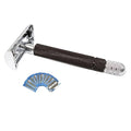 Classic Butterfly Twist-to Open Double Edge Safety Razor Wet Face Hair Shaver Machine with 10 Platinum Super Blades Refills for Smooth and Close Shaves
