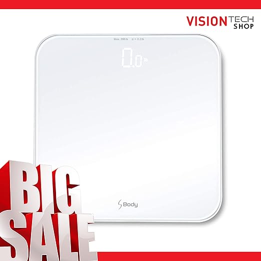 VisionTechShop S Body High Precision Ultra Wide Digital Body Weight Bathroom Scale up to 396lb/180kg Super-Clear Large LED DisplayStep-On Technology White