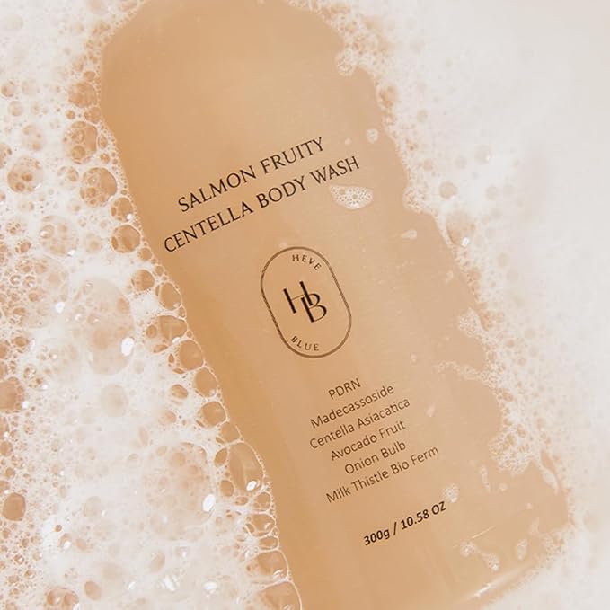 HEVEBLUE Salmon Fruity Centella Body Wash &amp Body Cream Duo - Complete Gift Set for Sensitive Skin